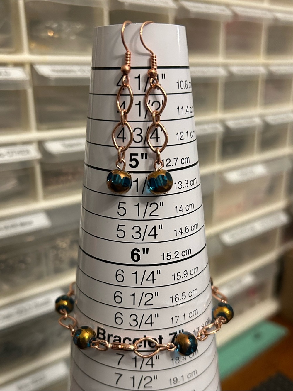 Handmade Copper and Blue Chain Bracelet & Earrings